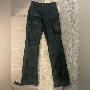 Maniére De Voir Dark Green Leather Cargo Pants